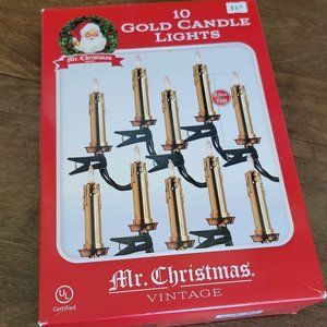 Mr. Christmas Vintage Gold Drip Candle String Lights Set of 10 w/Clips